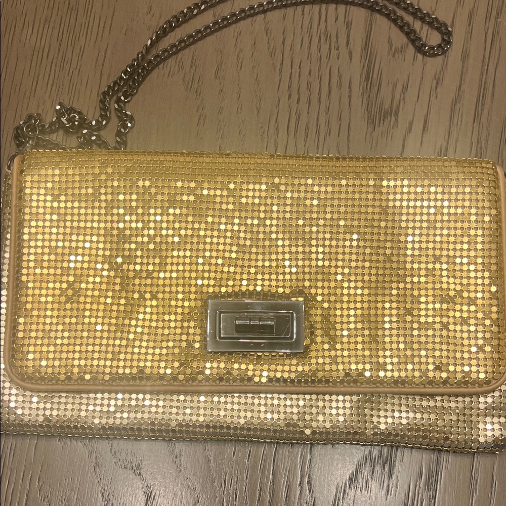 BCBGMaxAzria Gold Sequin Clutch with Chain